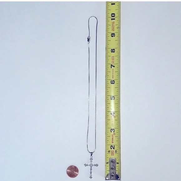 925 Sterling Silver Necklace w VINTAGE Crystal Cross Pendant - Picture 5 of 7